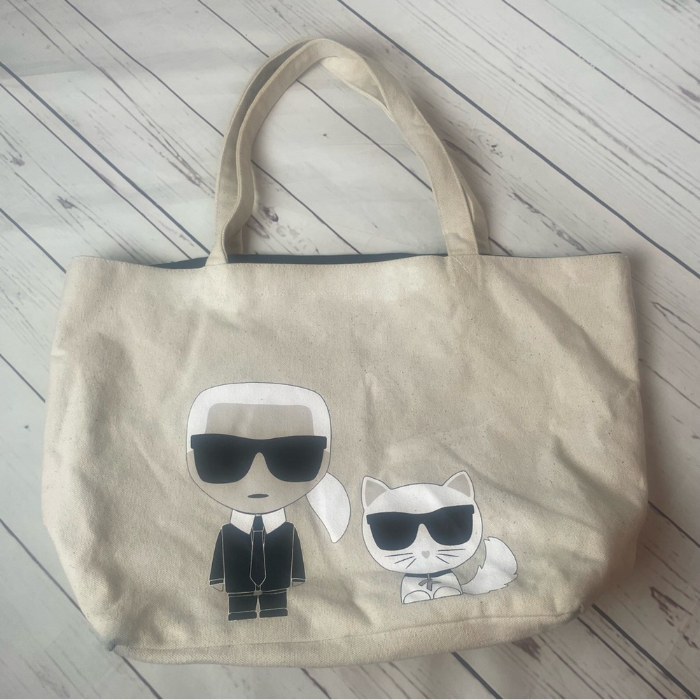 Karl Lagerfeld K/ikonik 2.0 K C Canvas Shopper Tote Bag Choupette White Black